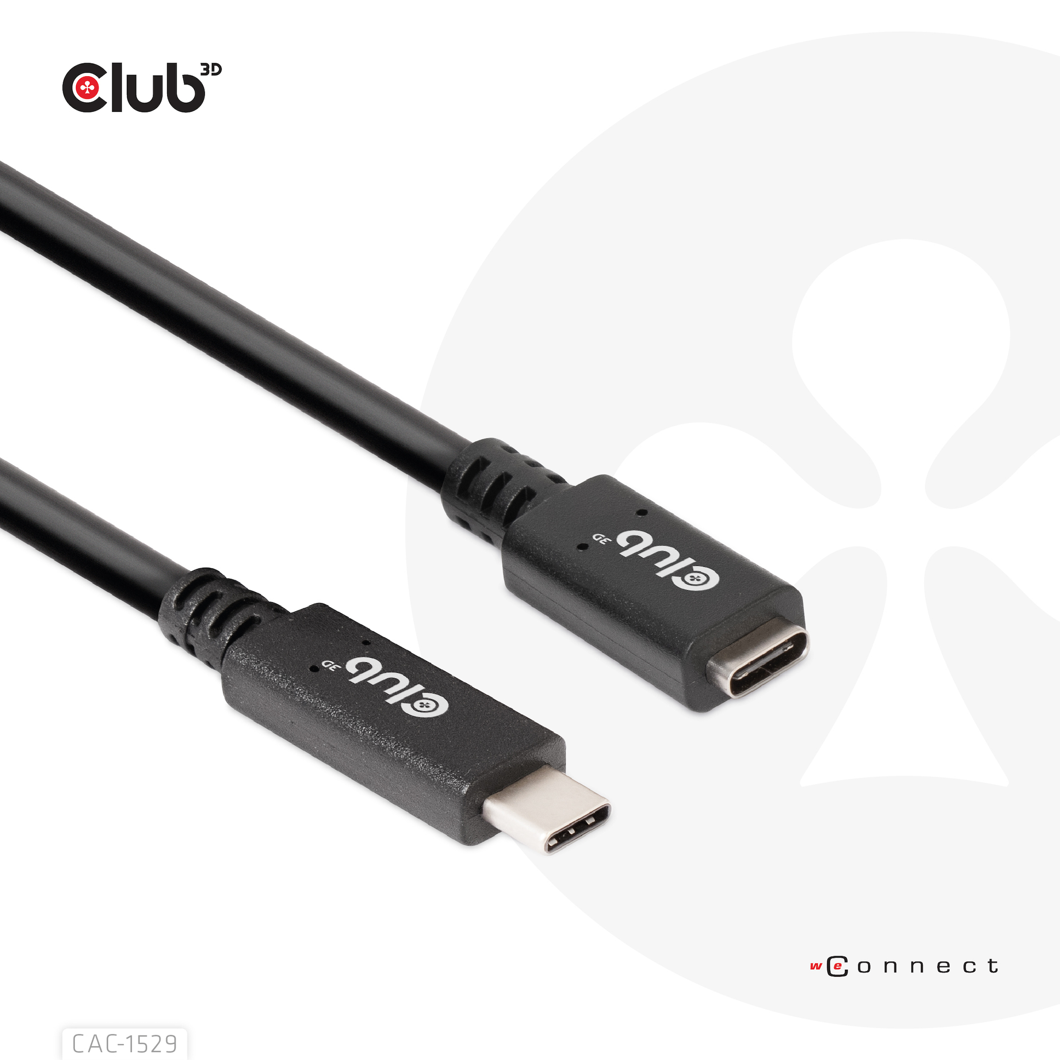 CLUB3D USB Gen1 Type-C Extensie kabel 5Gbps 60W(20V/3A) 4K60Hz M/F 1m/3.28ft - Afbeelding 2