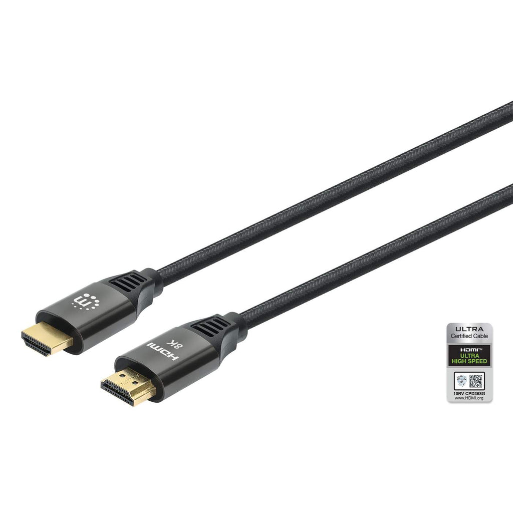 Manhattan HDMI kabel 8K@60Hz (4K@120Hz) met Ethernet, 3 m, Gecertificeerd, geschikt voor ALLE 8K/4K/1080p/HD toepassingen - upgrade nu of zorg dat het klaarstaat voor wanneer je het nodig hebtzwartzwart, mannelijk naar mannelijk, zwart, levenslange garantie