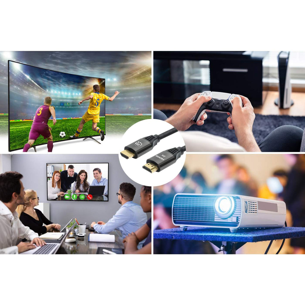 Manhattan HDMI kabel 8K@60Hz (4K@120Hz) met Ethernet, 3 m, Gecertificeerd, geschikt voor ALLE 8K/4K/1080p/HD toepassingen - upgrade nu of zorg dat het klaarstaat voor wanneer je het nodig hebtzwartzwart, mannelijk naar mannelijk, zwart, levenslange garantie - Afbeelding 6