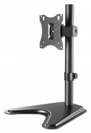 Manhattan Bureaubeugel voor TV’s en monitoren, kantelbaar en draaibaar, monitorstandaard, voor schermen 10"–27", VESA-compatibiliteit: 75x75 en 100x100 mm (controleer de afmetingen van de vier montagegaten aan de achterzijde), max. 7 kg, zwart