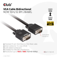 CLUB3D VGA Cable Bidirectional M/M 10m/32.8ft 28AWG - Afbeelding 4