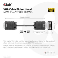 CLUB3D VGA Cable Bidirectional M/M 10m/32.8ft 28AWG - Afbeelding 5