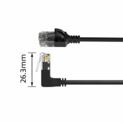 ACT Zwarte 0,25 meter U/UTP CAT6A LSZH slimline patchkabel met RJ45 connectoren, recht naar 90° haaks boven - Afbeelding 4