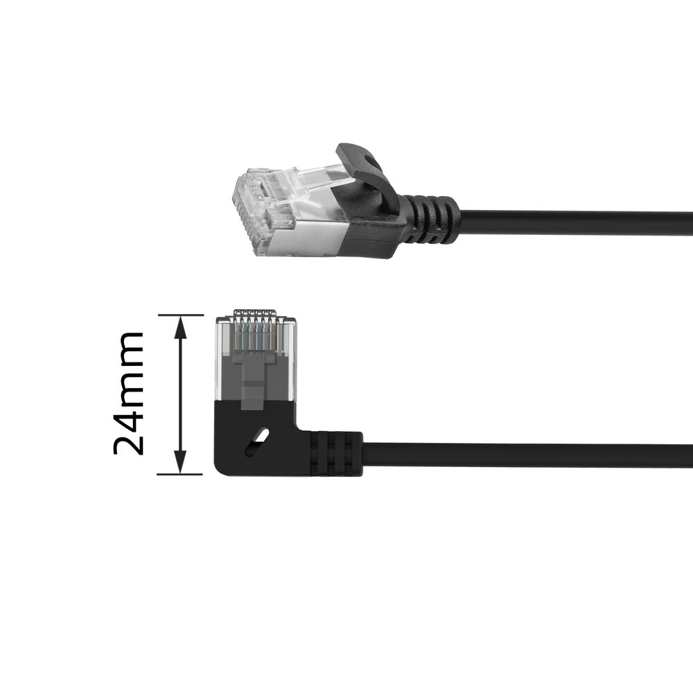 ACT Zwarte 3 m U/FTP CAT6A LSZH Slimline patchkabel met RJ45 connectoren recht naar 90° haaks links - Afbeelding 3