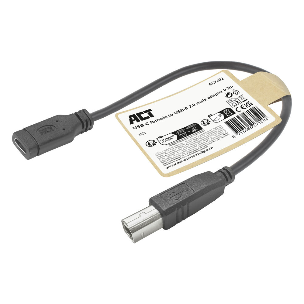 ACT USB Type-C female naar USB-B 2.0 printer adapterkabel 0,2m - Afbeelding 3