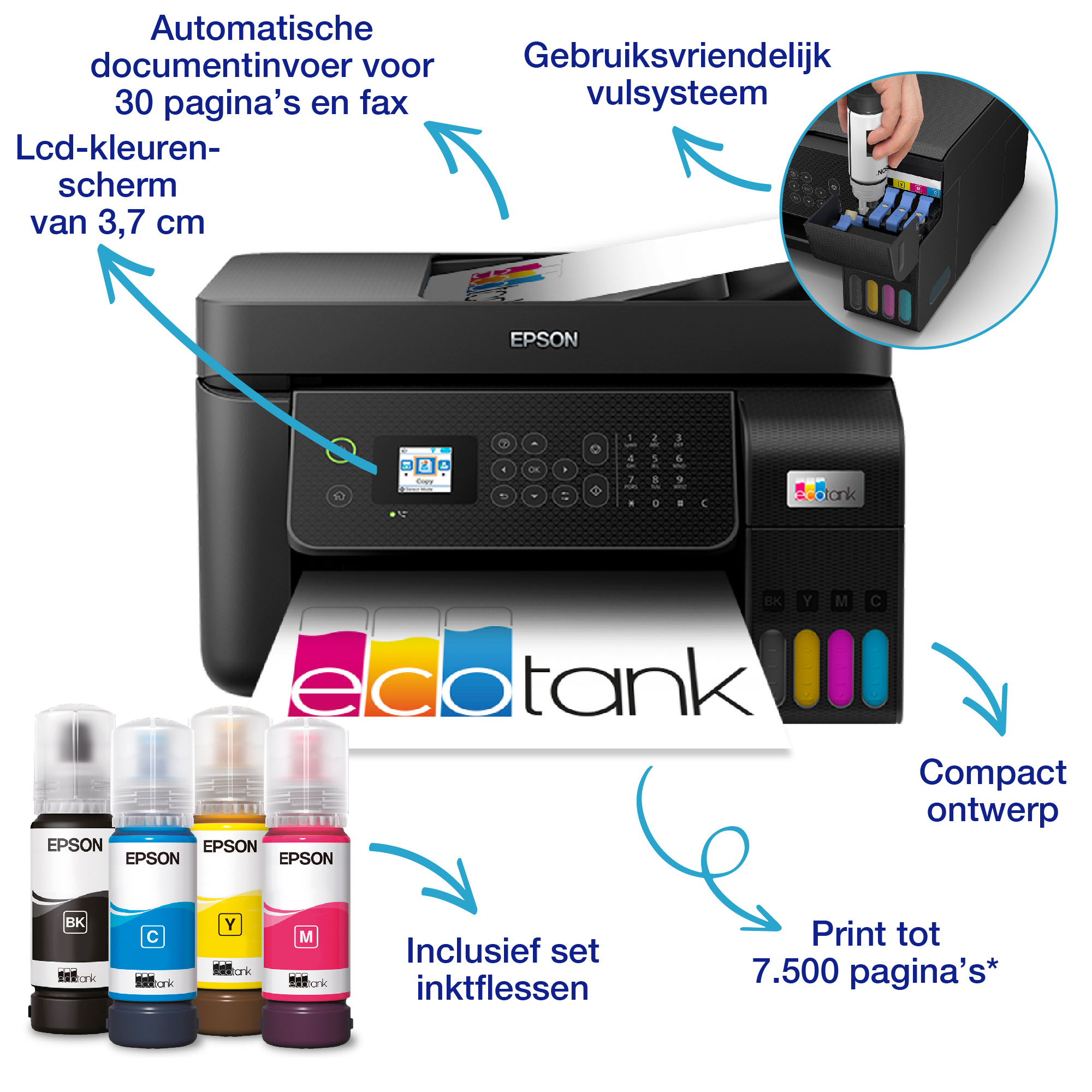 Epson EcoTank ET-4800 A4 multifunctionele Wi-Fi-printer met inkttank, inclusief tot 3 jaar inkt - Afbeelding 4