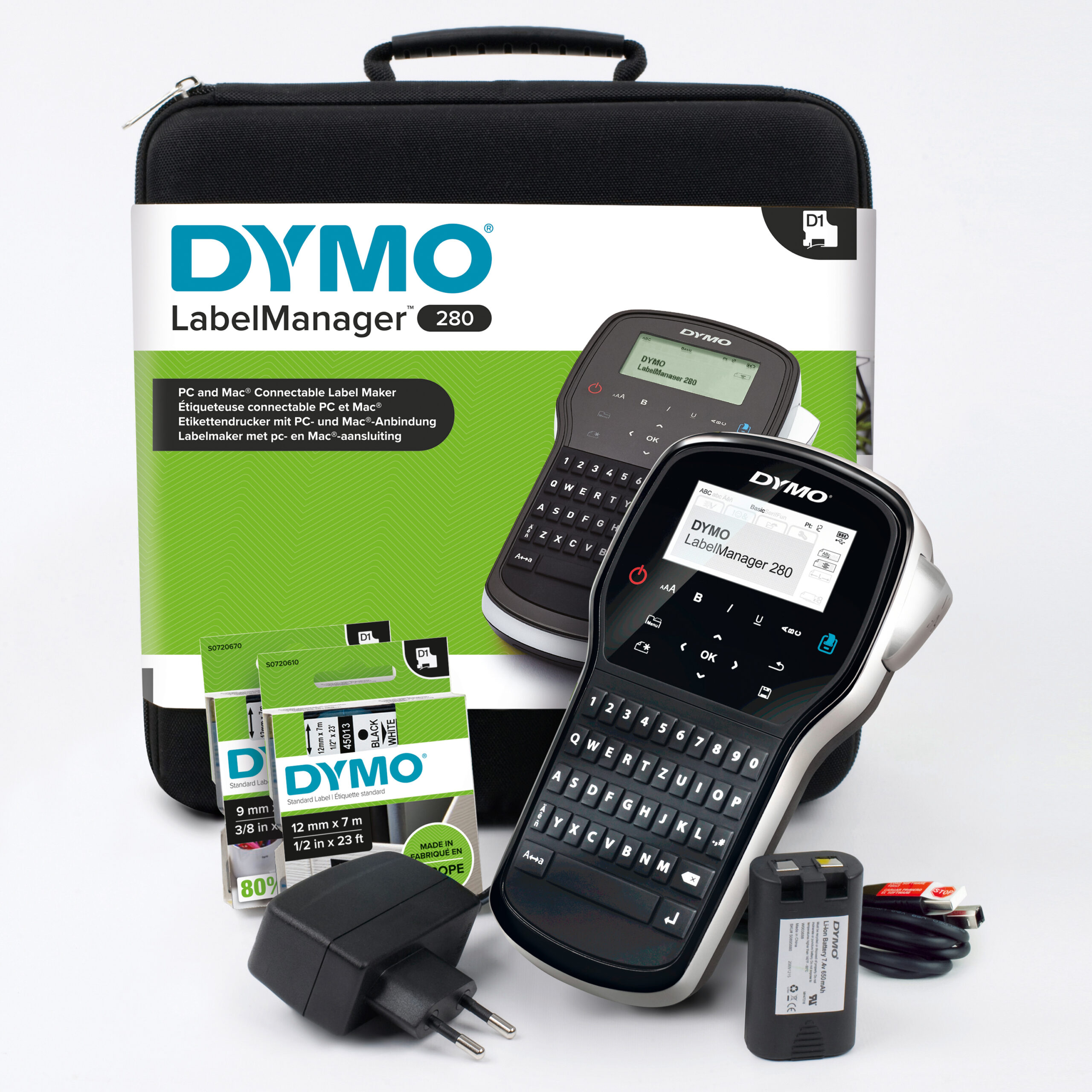 DYMO LabelManager 280 oplaadbare, draagbare labelmakerkit | QWERTY-toetsenbord | met 2 rollen D1-labels en een draagkoffer - Afbeelding 2