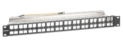 Intellinet 48-poorts afgeschermd leeg patchpanel, 1U, 19" keystone high-density ontwerp, uitneembare kabelmanagementbalk, geschikt voor Cat6/Cat6A modules, zwart - Afbeelding 3