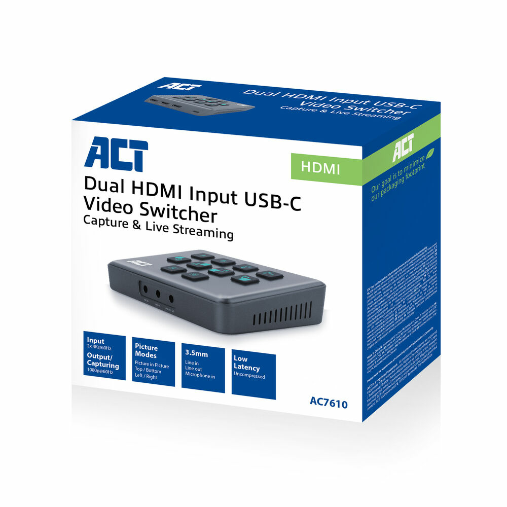 ACT Dual HDMI input USB-C Video Switcher, capturen en live streamen - Afbeelding 6