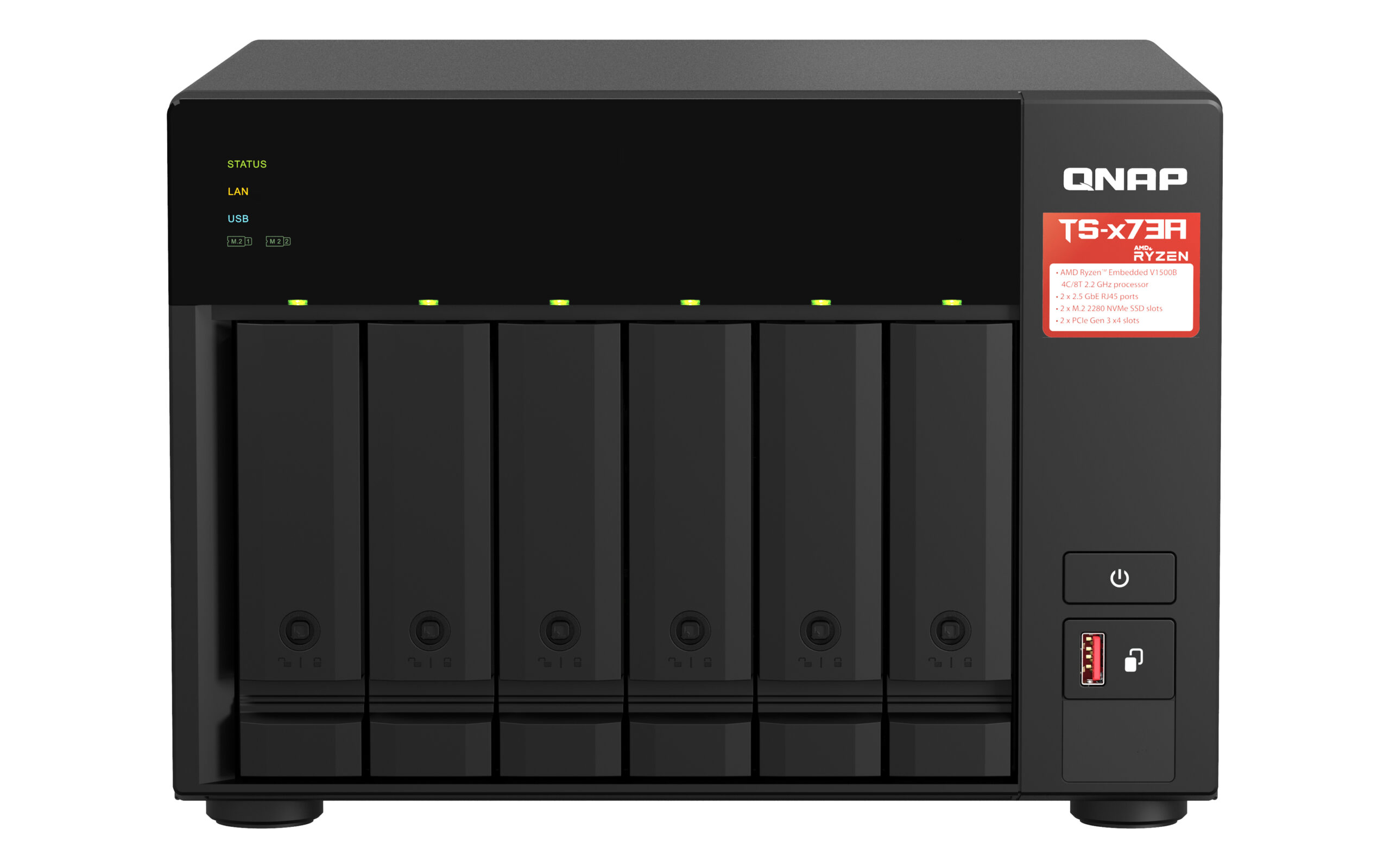 QNAP TS-673A NAS Tower Ryzen Embedded V1500B 8 GB DDR4 0 TB QNAP Turbo System Zwart - Afbeelding 2