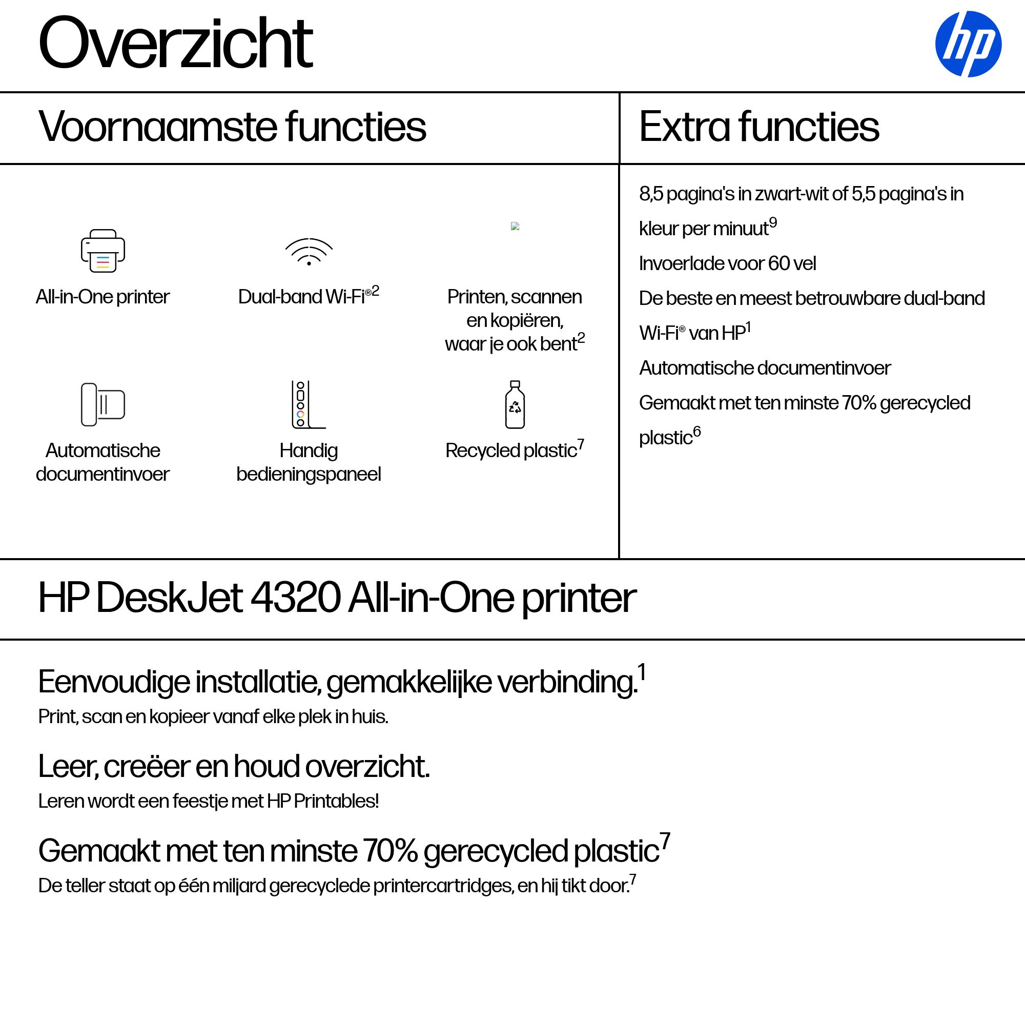 HP DeskJet 4320 Draadloos All-in-One Kleur Printer, Instant Ink - Afbeelding 4