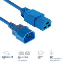 ACT Netsnoer C14 - C21 IEC60320 blauw 1,5 m - Afbeelding 3