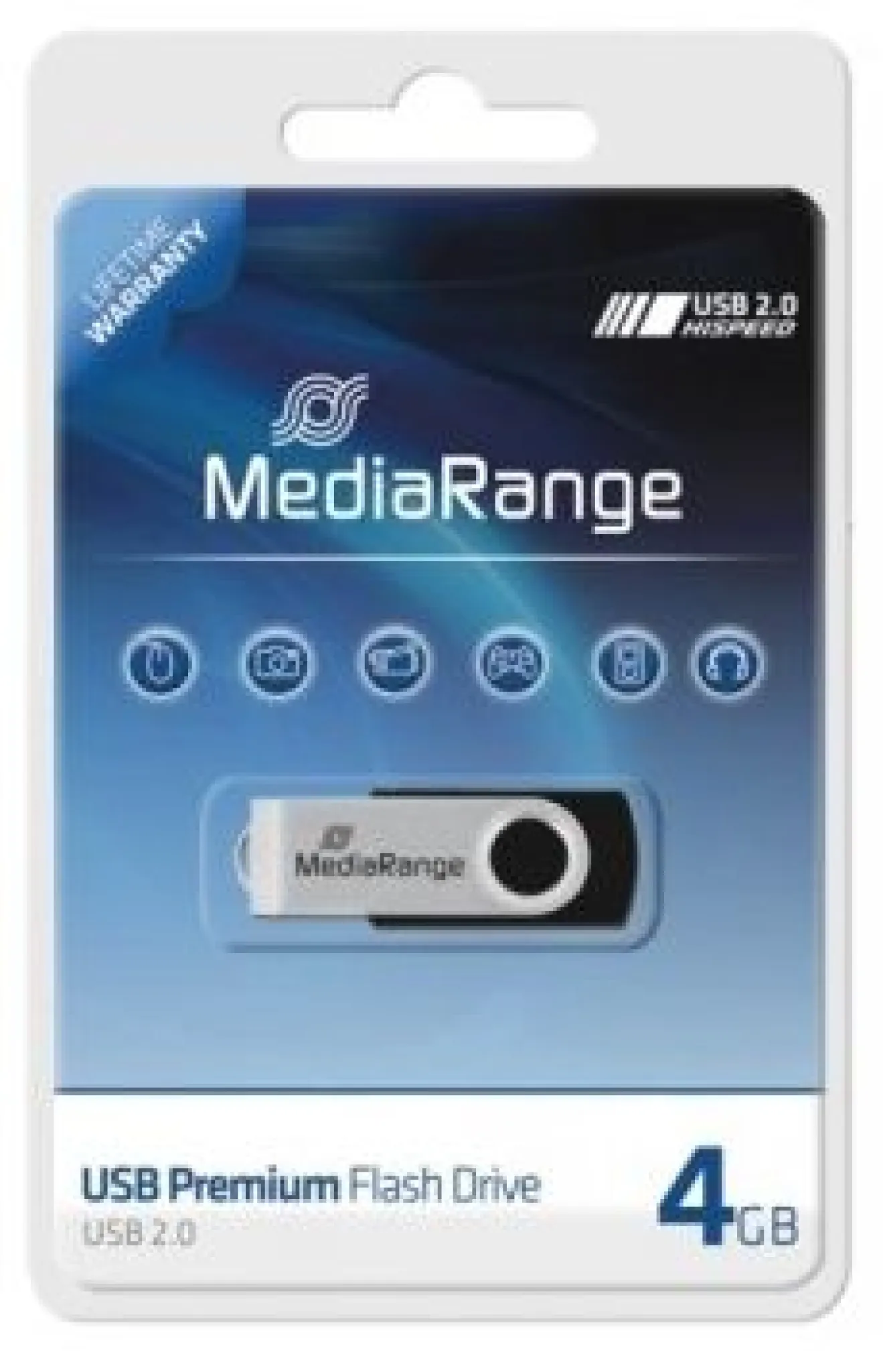 MediaRange USB-Stick 4GB Flash Drive zilver swivel swing