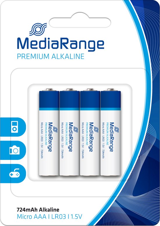 MediaRange batterij Premium Alkaline AAA/LR03 1,5V 4Stk.