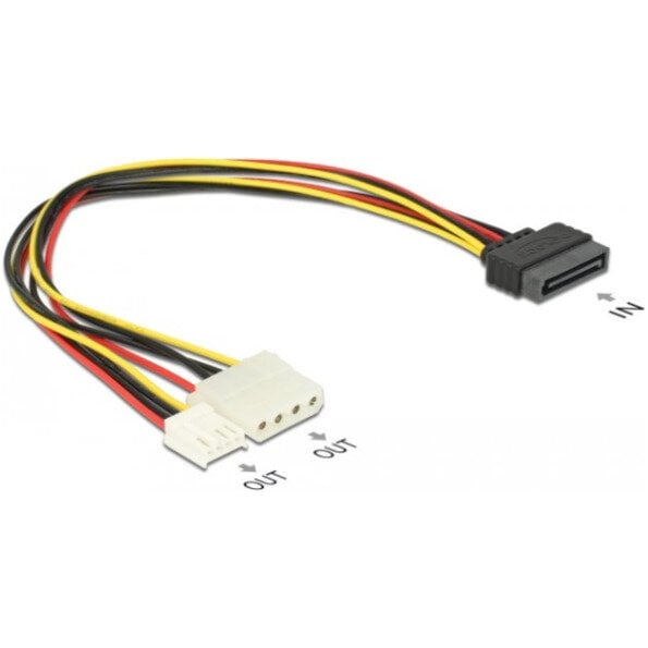 DELOCK Stroomkabel SATA 15Pin -> Molex 4Pin +1x Floppy 0.30m
