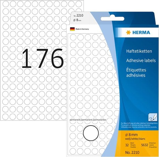 Universele etiketten/Kleur punten ø 8mm wit voor handmatige opschriften 5632 St.