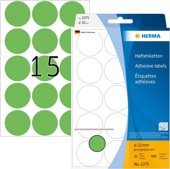 Universele etiketten/Kleur punten ø 32mm groen voor handmatige opschriften 480 St.
