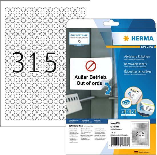 Etiketten wit Movables/verwijd. Ø 10 A4 7875 st.