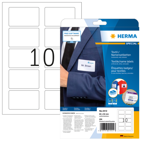 HERMA Namensetik. A4 80x50 mm trennbar weiß ablösbar 250 St.