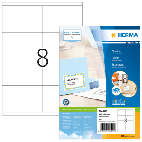 HERMA Etiketten Premium A4 weiß 105x70 mm Papier 800 St.