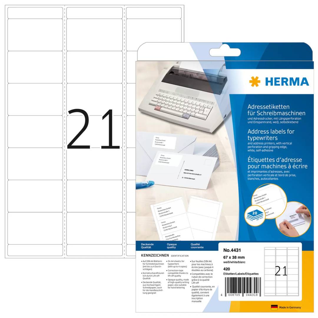 HERMA Adressetik. 67x38 mm Papier mat Ecken rond 420 St.
