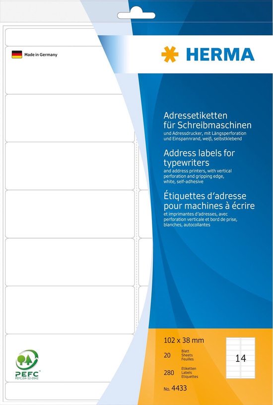 HERMA Adressetik. 102x38 mm Papier Ecken rond 280 St.