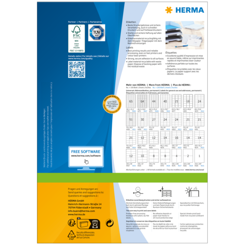 HERMA Etiketten Premium A4 weiß 70x37 mm Papier 2400 St.