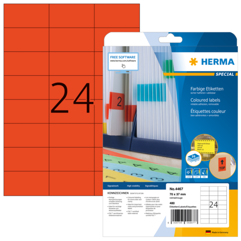 Etiketten rood 70x37 A4 480 st.