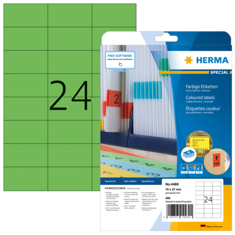 HERMA Etiketten A4 groen 70x37 mm Papier mat 480 St.