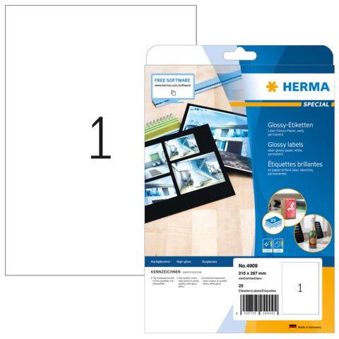 HERMA Etiketten A4 weiß 210x297 mm Papier glänz. 25 St.