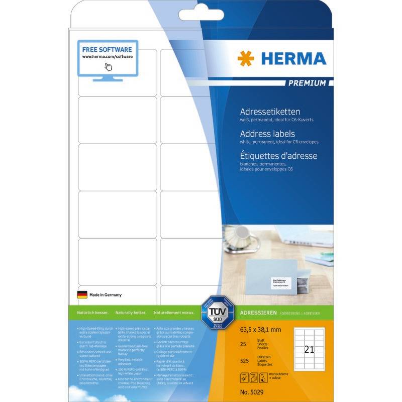 HERMA Adressetik. A4 weiß 63,5x38,1 mm Papier 525 St.