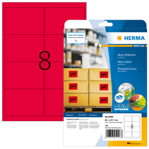 HERMA Etiketten A4 neon-rood 99,1x67,7 mm Papier mat 160 St.