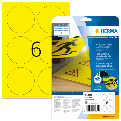 HERMA Signal-Schilder A4 85 mm geel Folie 150 St.