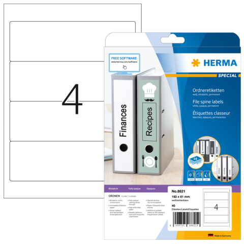 HERMA Ordneretiketten A4 weiß 192x61 mm Papier opak 40 St.