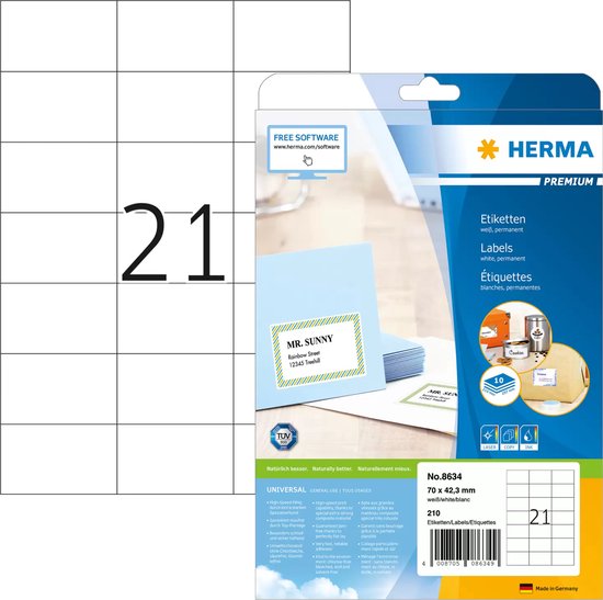 HERMA 8634 printeretiket Wit Zelfklevend printerlabel