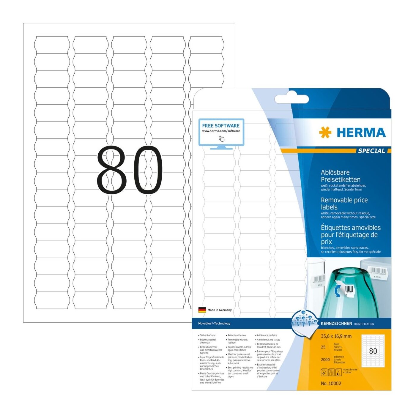 HERMA Preisetik. A4 weiß 35,6x16,9 mm ablösb Papier 2000 St.