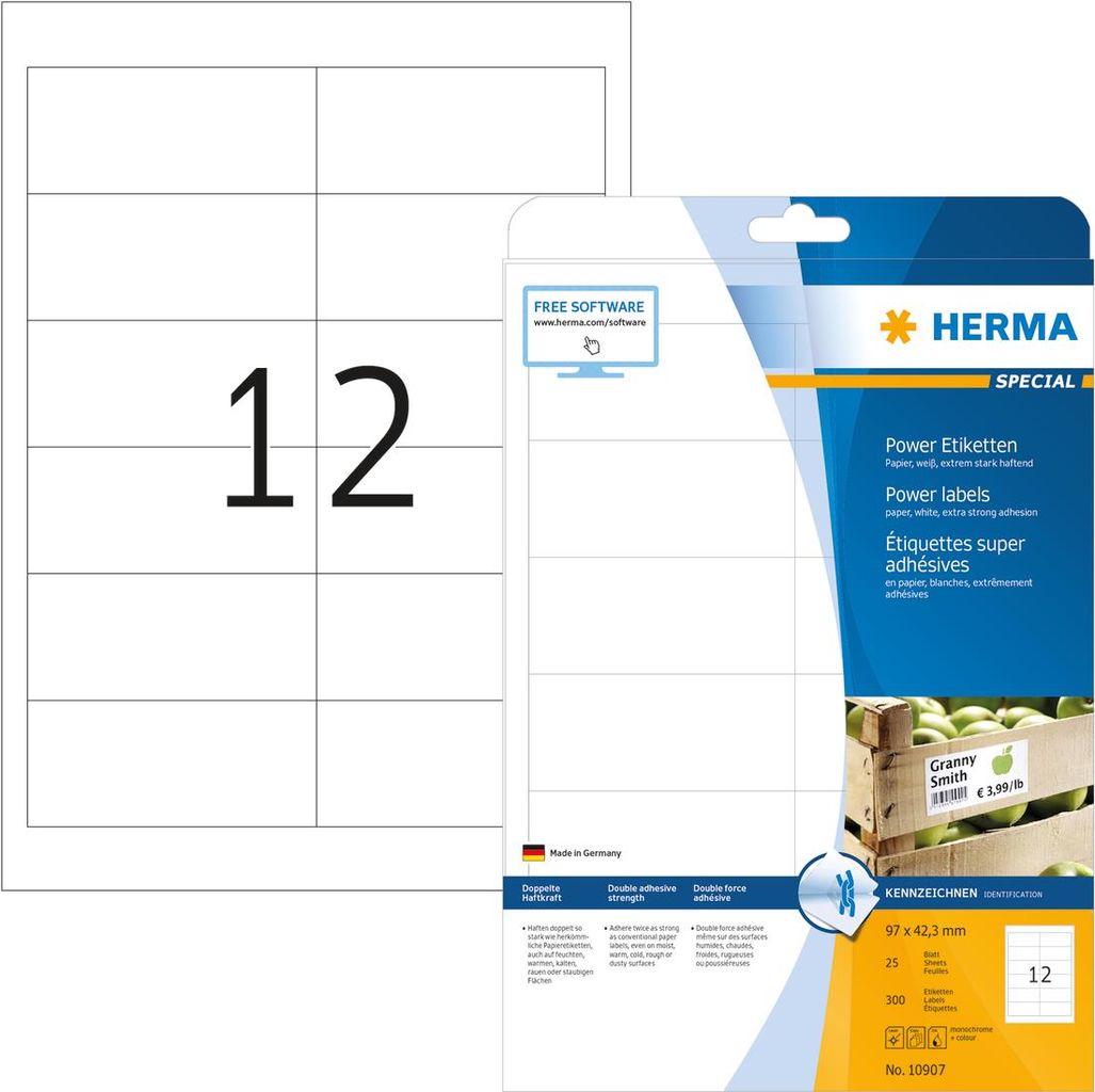 HERMA Etiketten A4 weiß 97x42,3 mm extrem haftend 300 St.