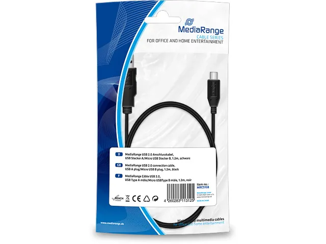 MediaRange Lade-en gegevenskabel USB auf Micro-USB 1,2m zwart