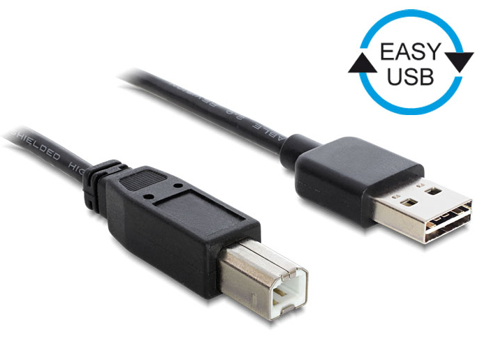 DELOCK Easy USB Kabel A -> B St/St 2.00m zwart