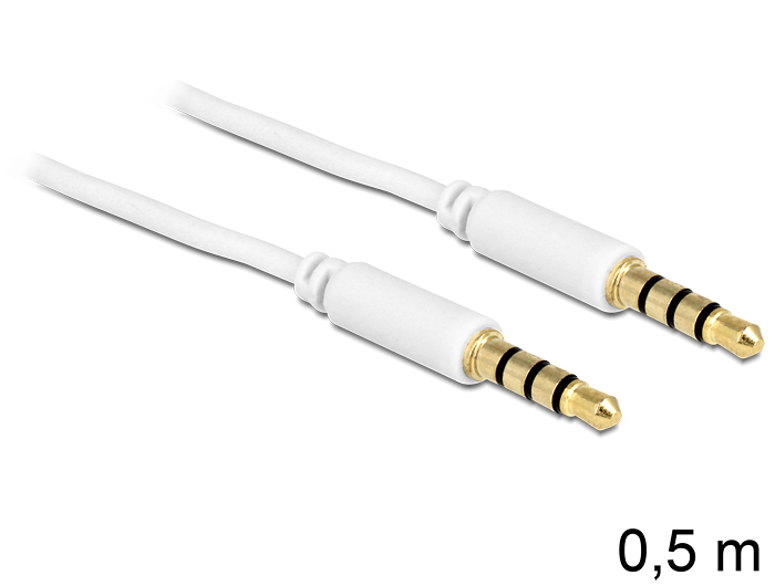 DELOCK Klinkekabel 3,5mm -> 3,5mm St/St 0.50m 4Pin weiß