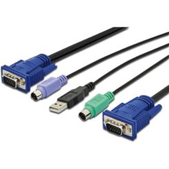 DIGITUS KVM-Kabel D-Sub15 -> 2xPS/2+USB+D-Sub15 St/St 1.80m