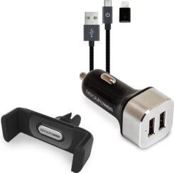 RealPower KFZ-Lader Set + Kabel + houder Smartphone