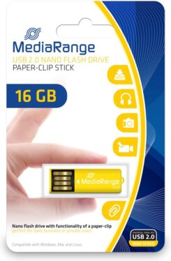 MediaRange USB Nanostick 16GB m. Klammerfunktion geel