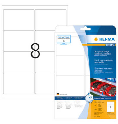 HERMA Folien-Etiketten A4 99.1x67mm weiß ablösbar 160St.