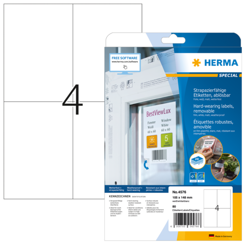 HERMA Folien-Etiketten A4 105x148mm weiß ablösbar 80St.
