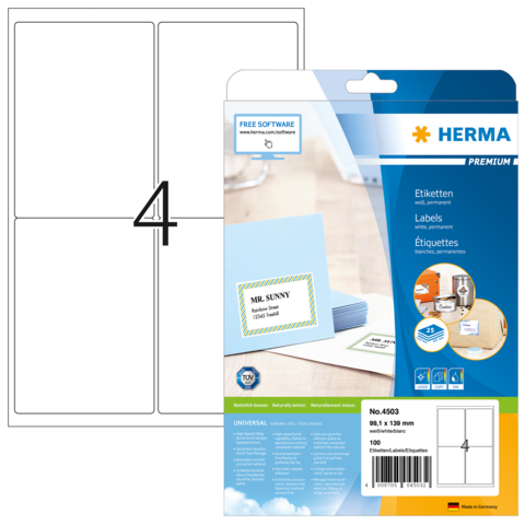 HERMA adres etiketten Premium A4 weiß 99,1 x 139,0 mm 100St.