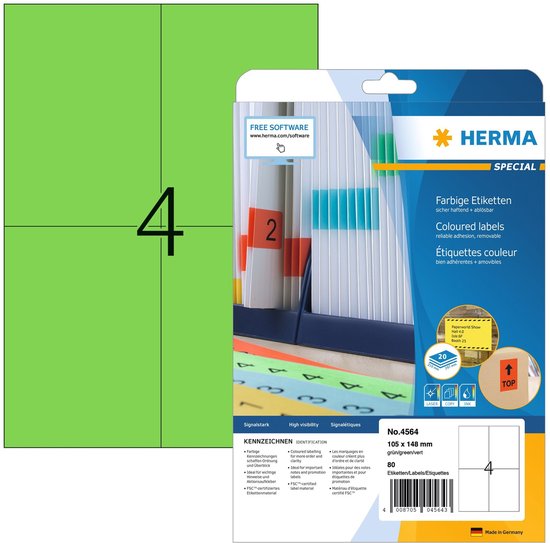 HERMA Etiketten A4 groen 105x148mm Papier mat ablösbar 80St.