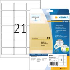 HERMA Etiketten transp. mat A4 63,5x38,1 mm Folie 525 St.