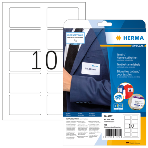 HERMA Textil/Namensetiketten A4 80x 50mm wit 100 St.