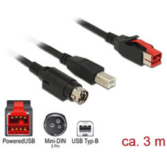 DELOCK PoweredUSB Kab. 24v St > USB-B St + Hosiden 3Pin 3.0m